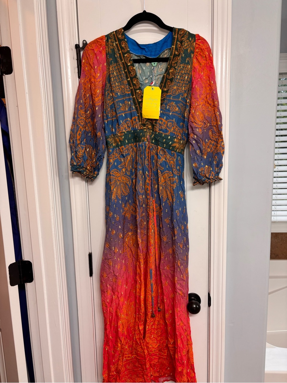 FARM Rio Blue-Pink-Orange Gradient Floral Maxi Dress